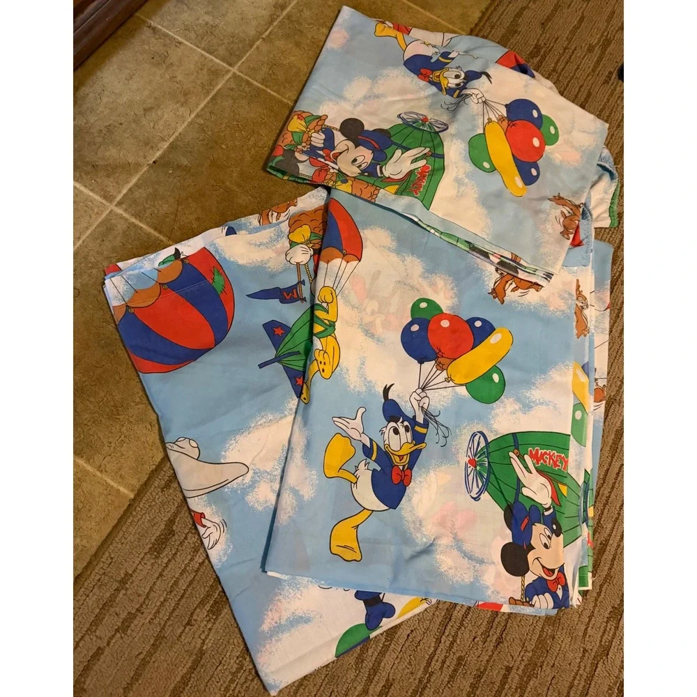 VTG 5pc Disney Mickey Air Mobile Twin Sheet Set Pacific Dumbo Donald Duck Blue